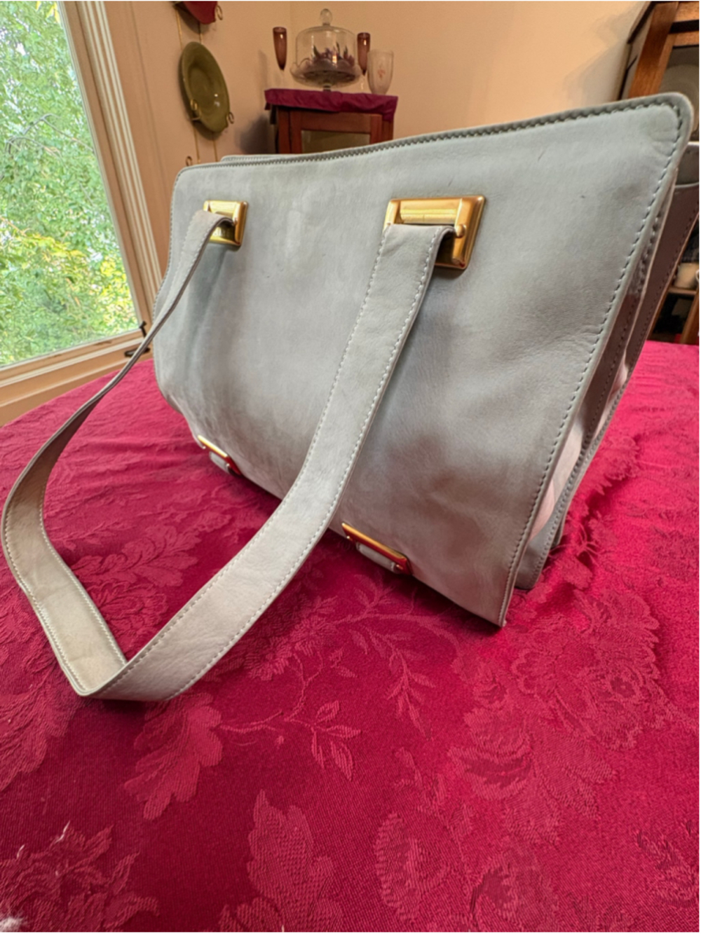 Celine Greenish-Grey Nubuck Shoulder Bag with Gold Hardware - Picture 2 of 11
